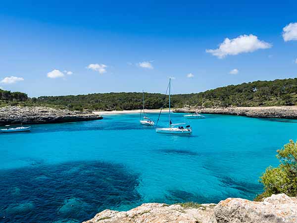 Mallorca national park. Sailing and motor yachts anchorage.