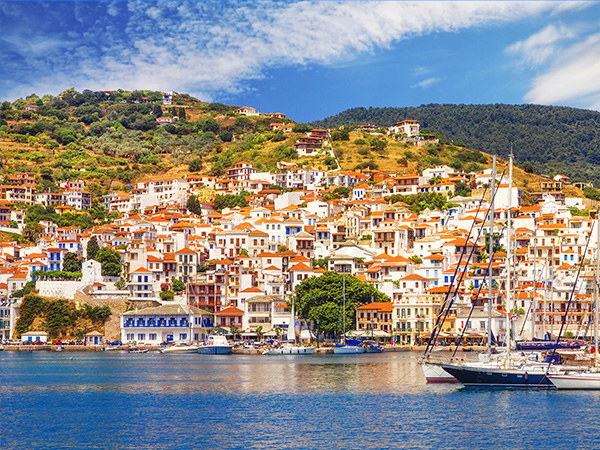 Skopelos Old Town as seen from the water