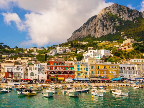View of the harbour on Capri Island. Amalfi Coast Cabin Charter sailing holiday in Italy.