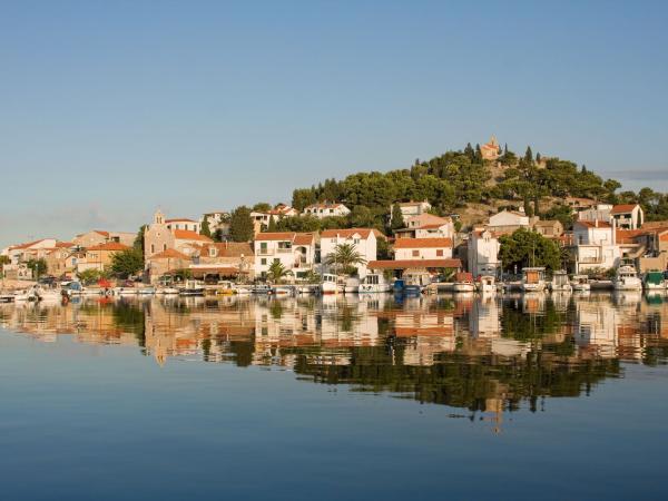 View of boats on the water in Tribunj, Croatia