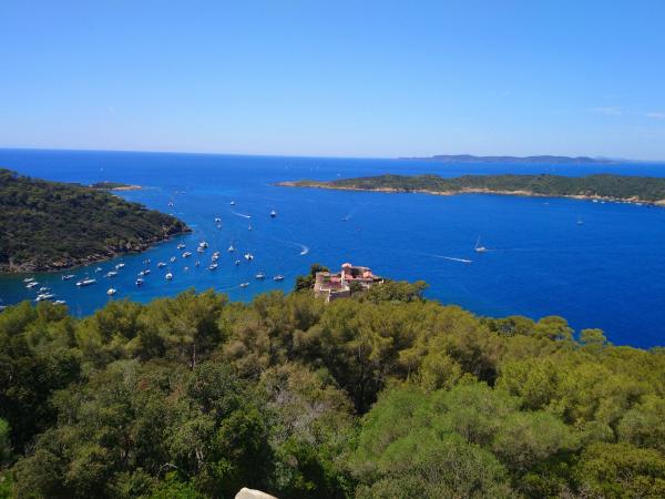 Aerial view of yachts anchored at Port Cros, France