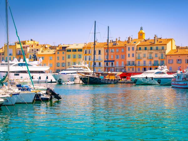 Yachts moored in the harbour of St Tropez