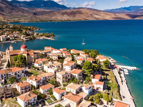 Aerial view of Greek seaside town