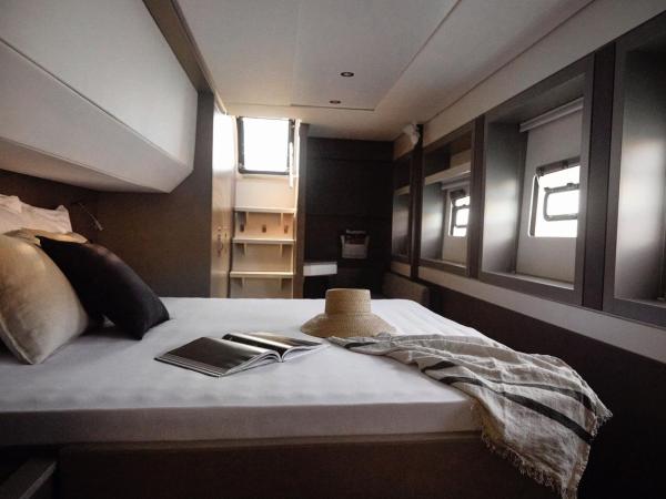 Bedroom on Bali 5.4 catamaran on cabin charter sailing holiday in Italy