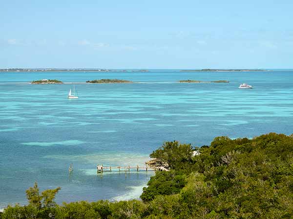 View of Abaco Sea, from the Elbow Reef Lighthouse, in Hope Town, Bahamas.
