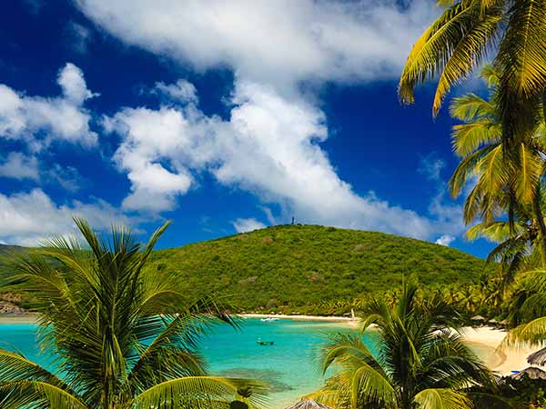 A tranquil sandy beach cove, Virgin Gorda, British Virgin Islands.