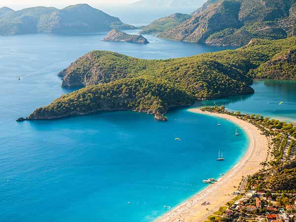 oludeniz lagoon in sea landscape view of beach, Turkey