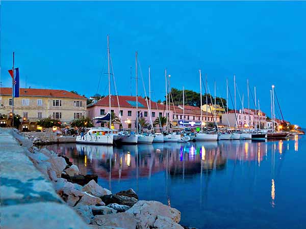 Sali village harbor evening view, island of Dugi Otok, Croatia