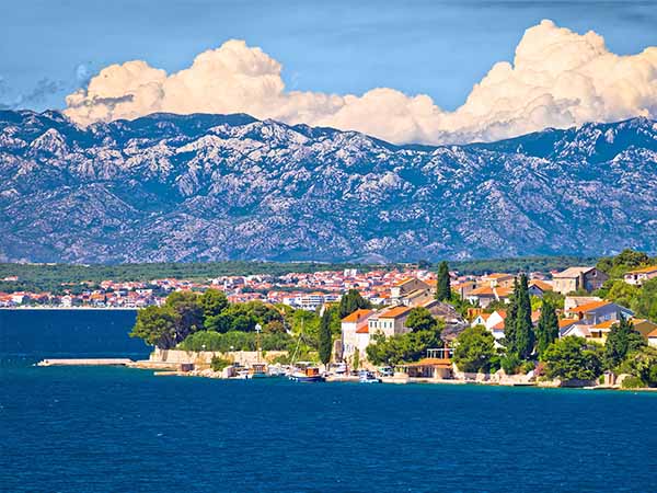 Island of Osljak, Zadar and Velebit mountain view, Dalmatia, Croatia