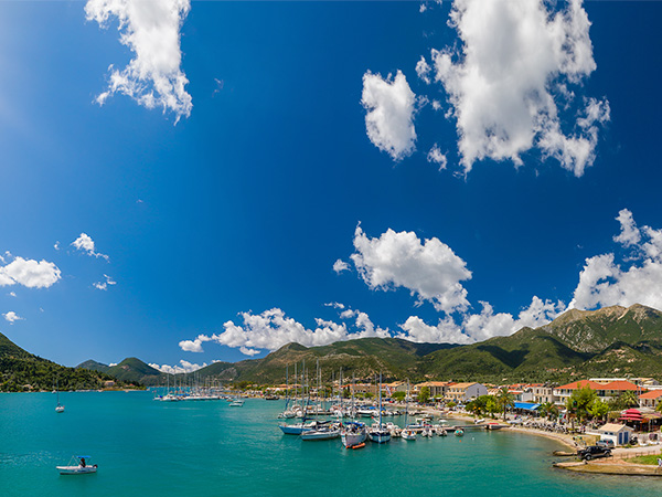 Harbor of Nidri on Lefkas island Greece
