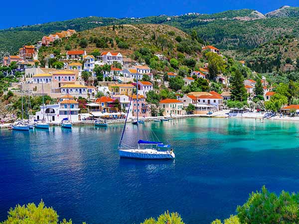 colorful Assos with beautiful bay. Kefalonia , Ionian islands